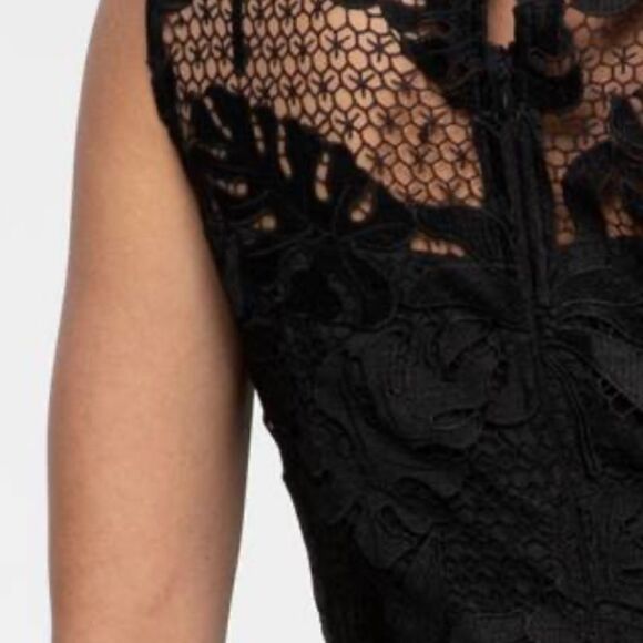 MILLY LENA PALM LACE EMBROIDERY SLEEVELESS PEPLUM BLOUSE IN BLACK S NWT - Picture 3 of 9